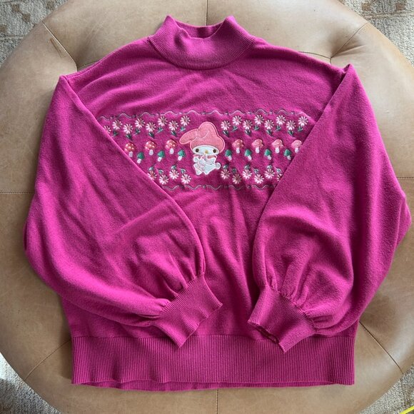 Hello Kitty & Friends Pink Embroidered Mushroom Floral Sweater LG Turtleneck - Picture 8 of 15